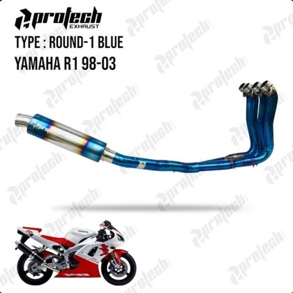Yamaha R1 1998–2003 — Mid-pipe untuk Silencer Standard · Blue Gold