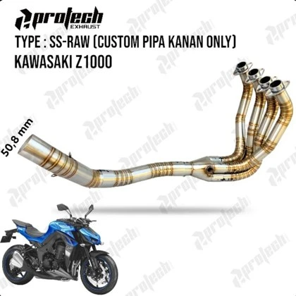 Kawasaki Z1000 — Header Custom Kanan · Silver
