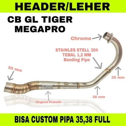 Honda GL / Tiger / Megapro — Header 35–38 mm · Silver