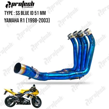 Yamaha R1 1998–2003 — Header Inlet 51 mm · Blue